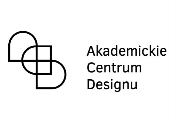 czarne logo akademickie centrum designu i napis na białym tle